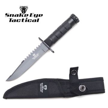 Snake Eye Tactical Survival Knife with Nylon Case 8.5" All Black (HK-690BK)